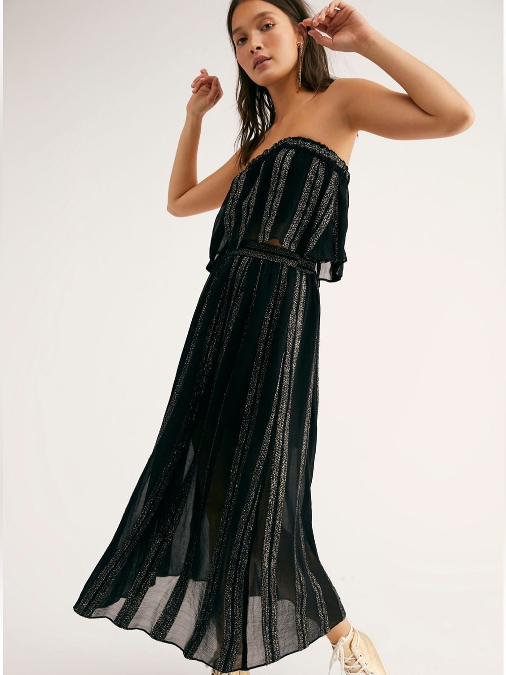 Free People Carmen Lurex Strapless Set Black Metallic Boho Occasion Size S - Picture 1 of 7